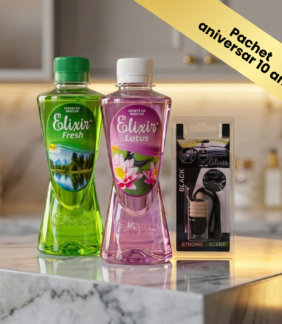 Pachet aniversar 10 ani „Fresh Lotus Drive” - 2 Parfumuri de Rufe, Odorizant auto Sticluță