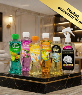 Pachet aniversar 10 ani „Luxury Signature Collection” – 5 Parfumuri de Rufe + Parfum Casă & Mașină Black X