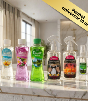 Pachet aniversar 10 ani „Fresh Escape Collection” – 3 Parfumuri de Rufe, 2 Parfumuri Casă & Mașină, Pulverizator Fresh