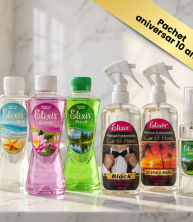 Pachet aniversar 10 ani „Fresh Escape Collection” – 3 Parfumuri de Rufe, 2 Parfumuri Casă & Mașină, Pulverizator Fresh